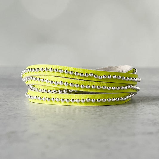 Beads Row Slender Wrap Bracelet in Lemon