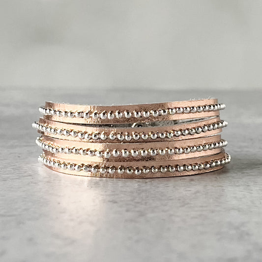 Beads Row Slender Wrap Bracelet in Rose Gold