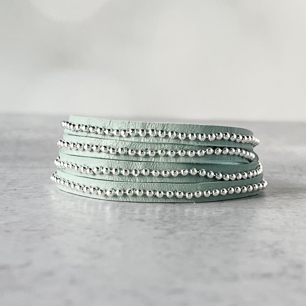 Beads Row Slender Wrap Bracelet in Sky