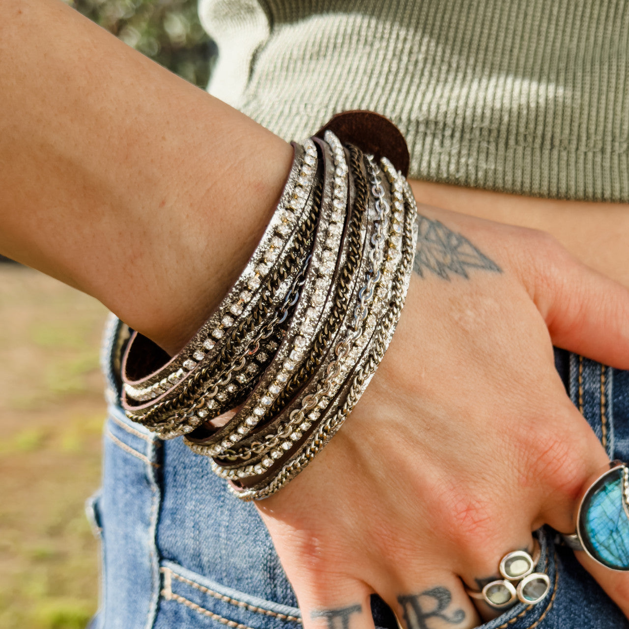 Mixed Media Wrap Bracelet in Brown Shimmer