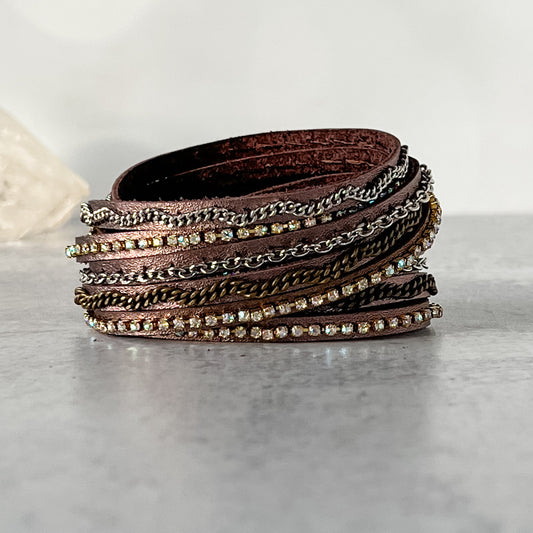 Mixed Media Wrap Bracelet in Gunmetal