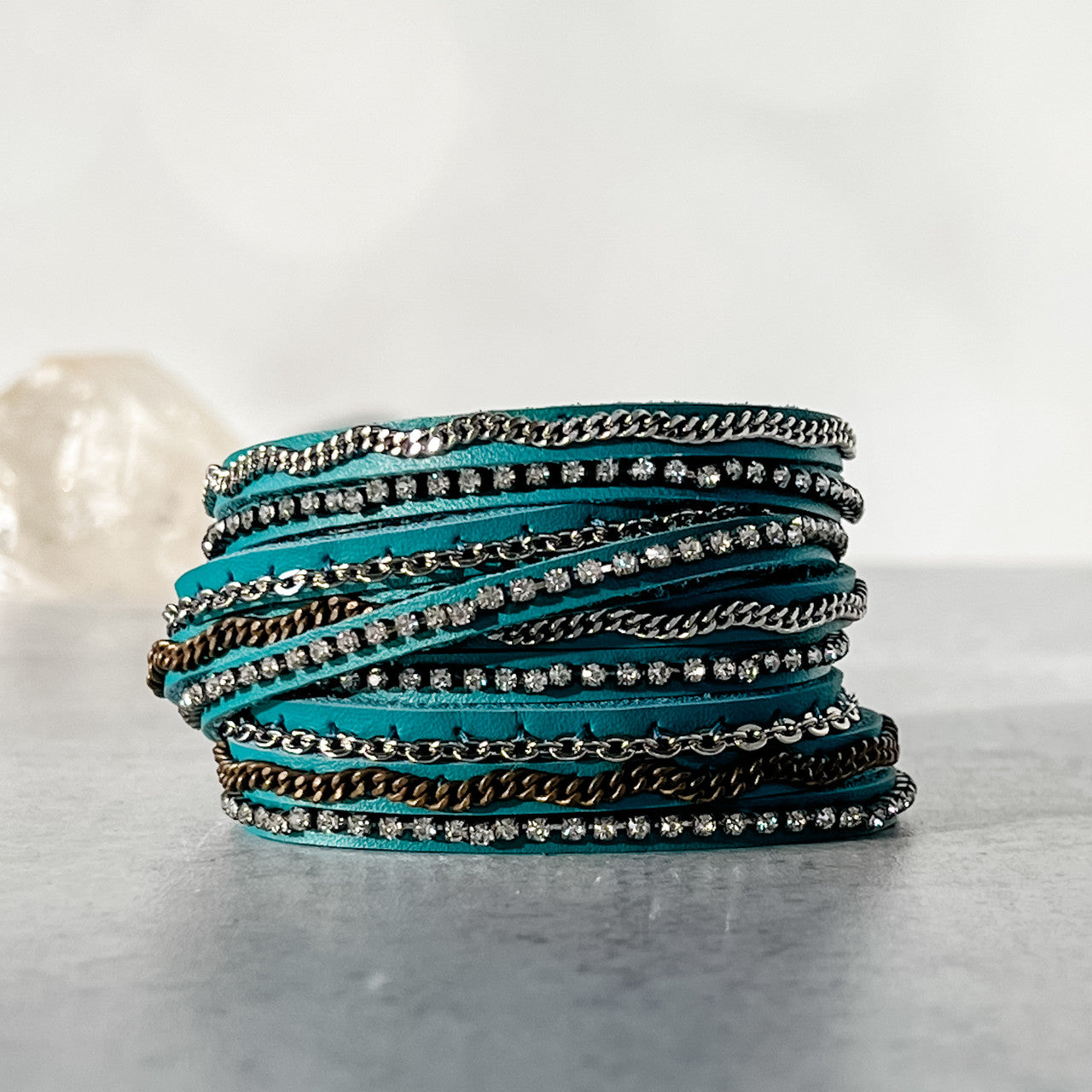 Mixed Media Wrap Bracelet in Lake