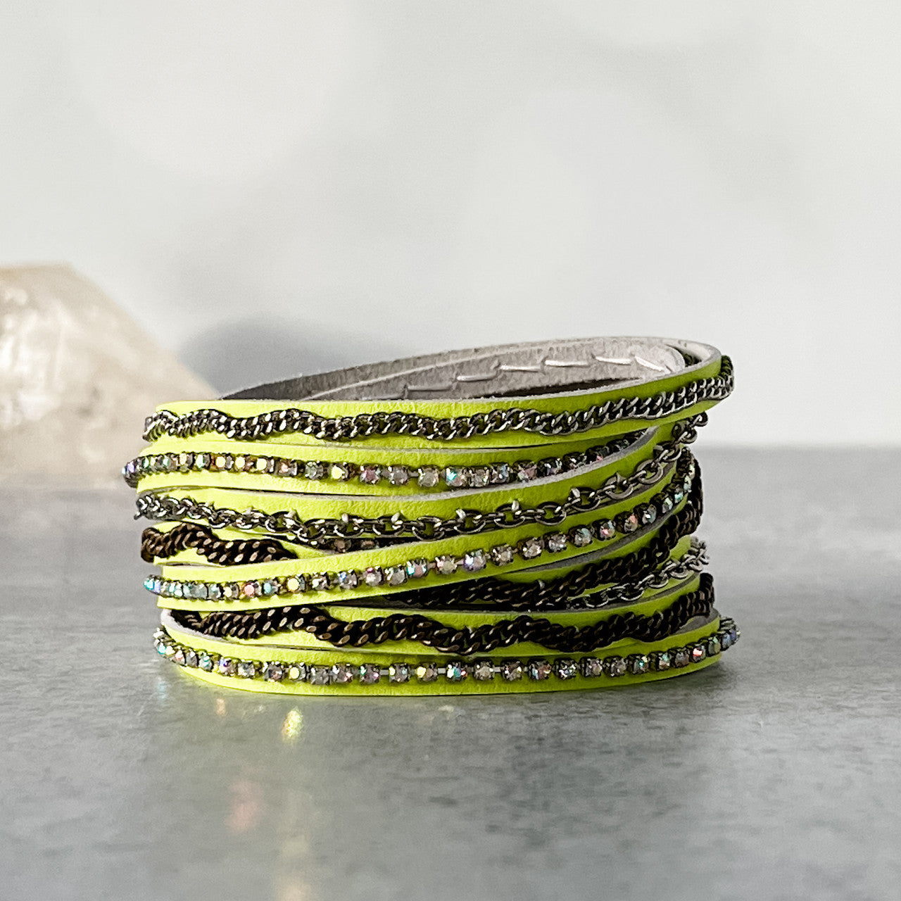 Mixed Media Wrap Bracelet in Lemon