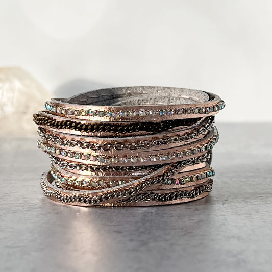 Mixed Media Wrap Bracelet in Rose Gold