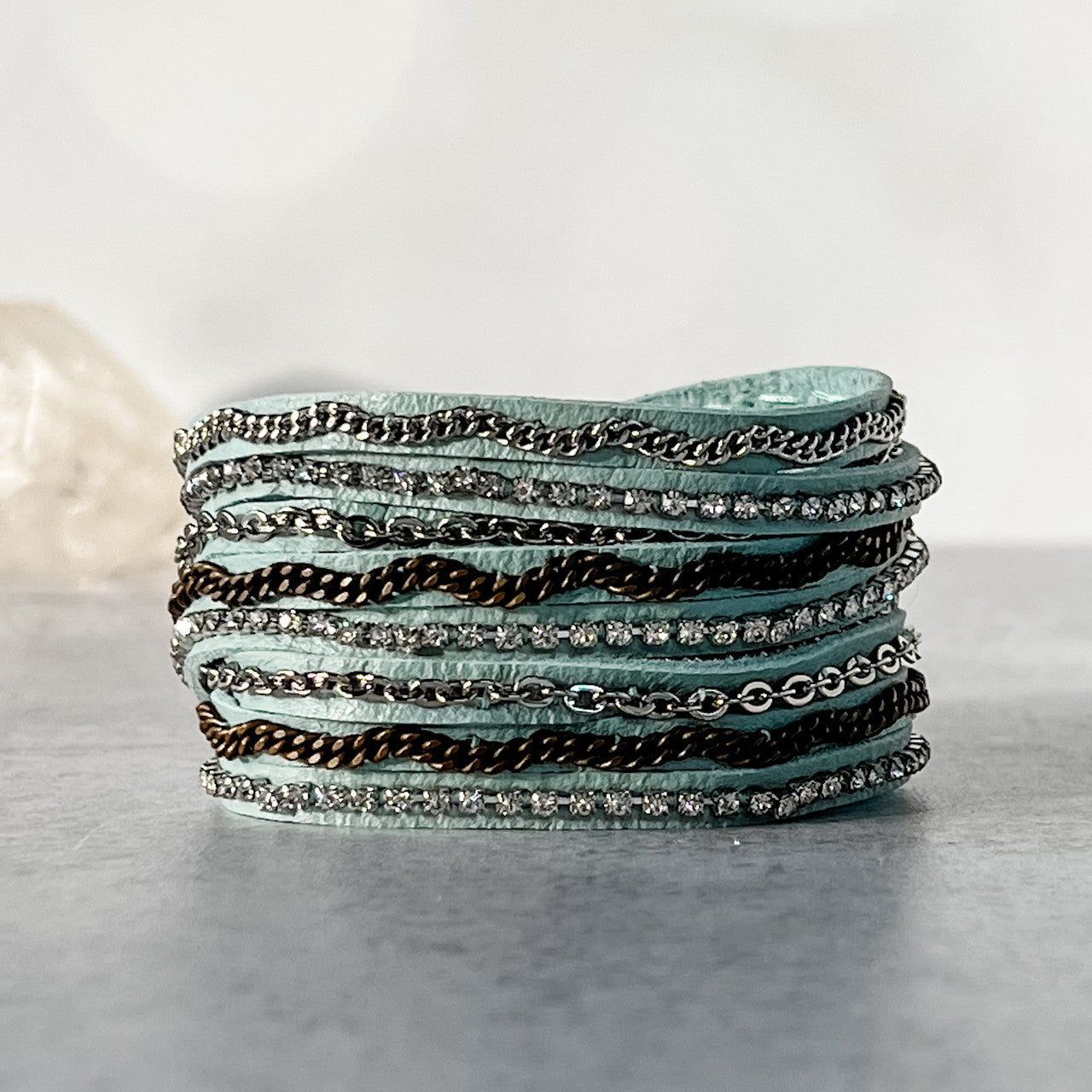 Mixed Media Wrap Bracelet in Sky