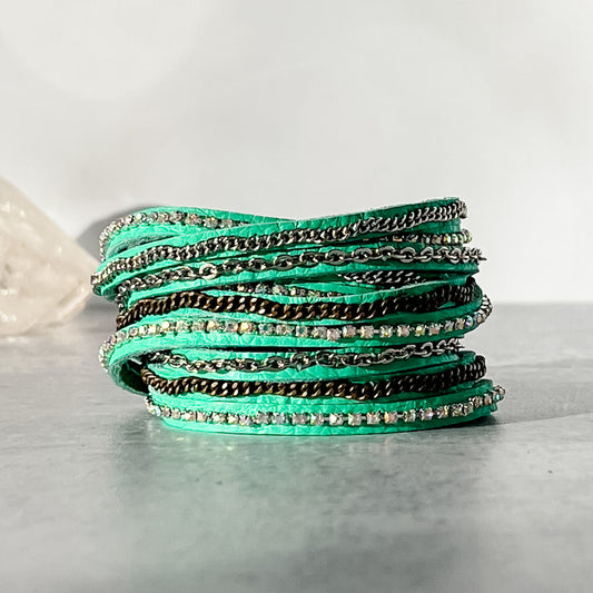 Mixed Media Wrap Bracelet in Turquoise