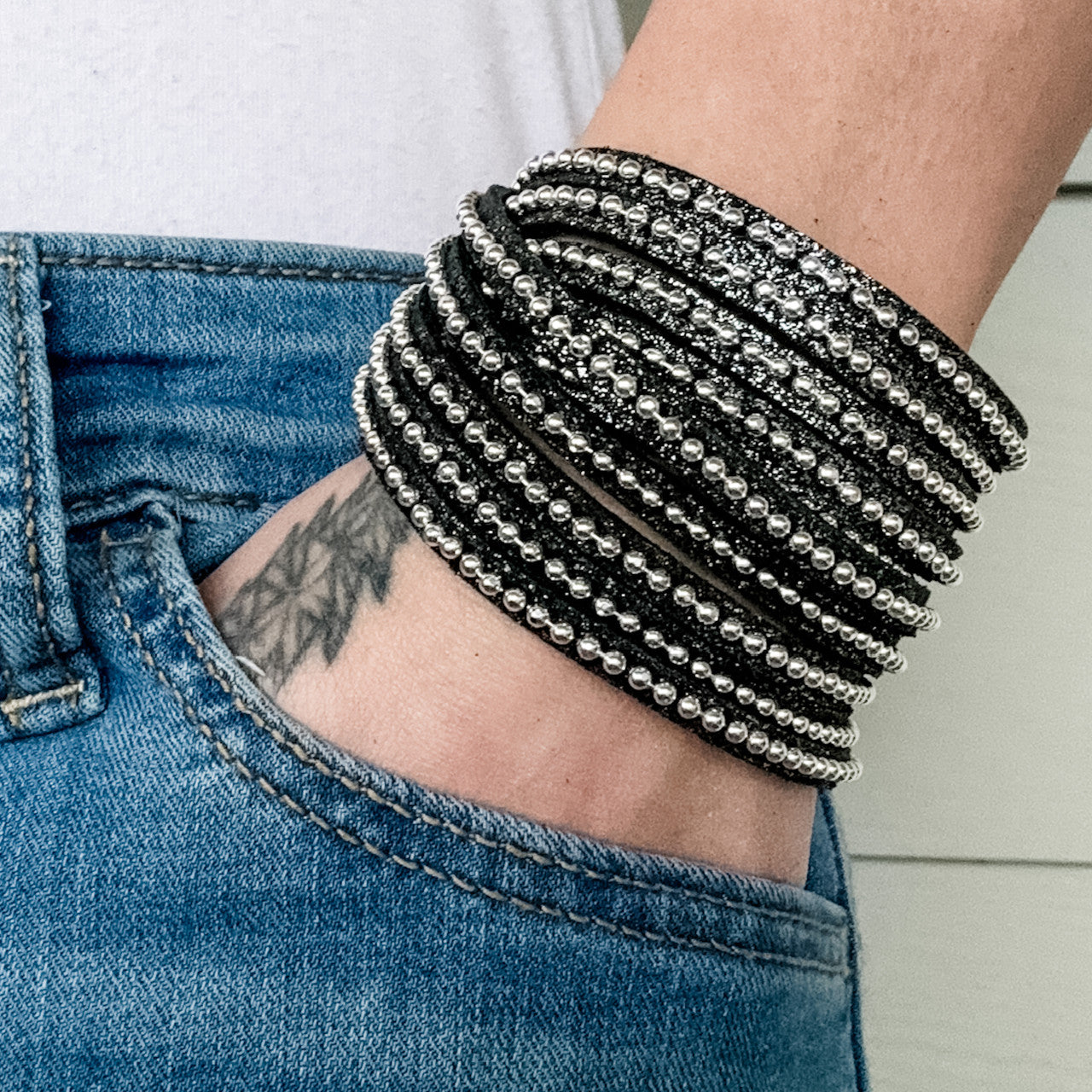 Beads Row Wrap Bracelet in Charcoal Shimmer