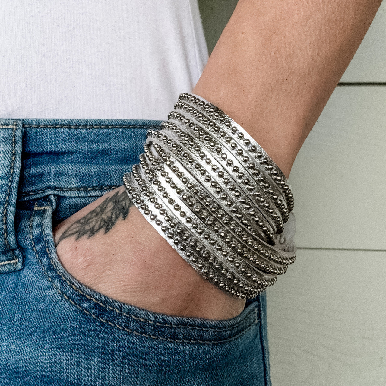 Beads Row Wrap Bracelet in Dust