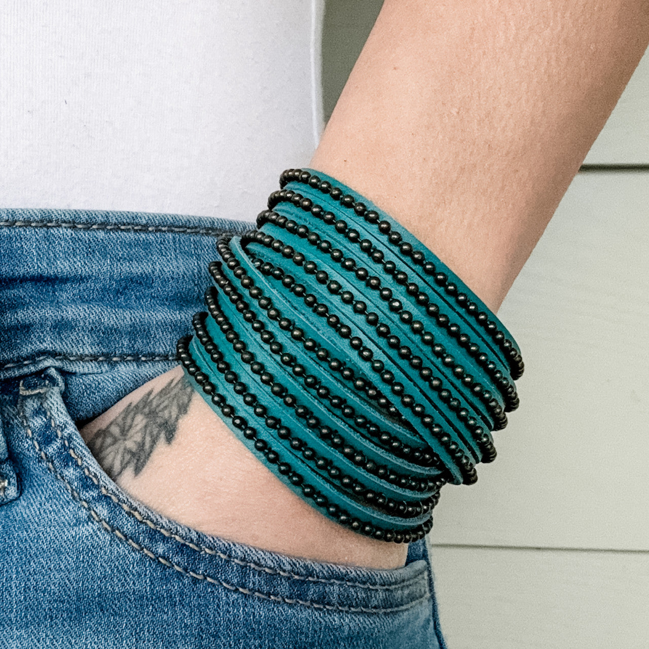 Beads Row Wrap Bracelet in Lake