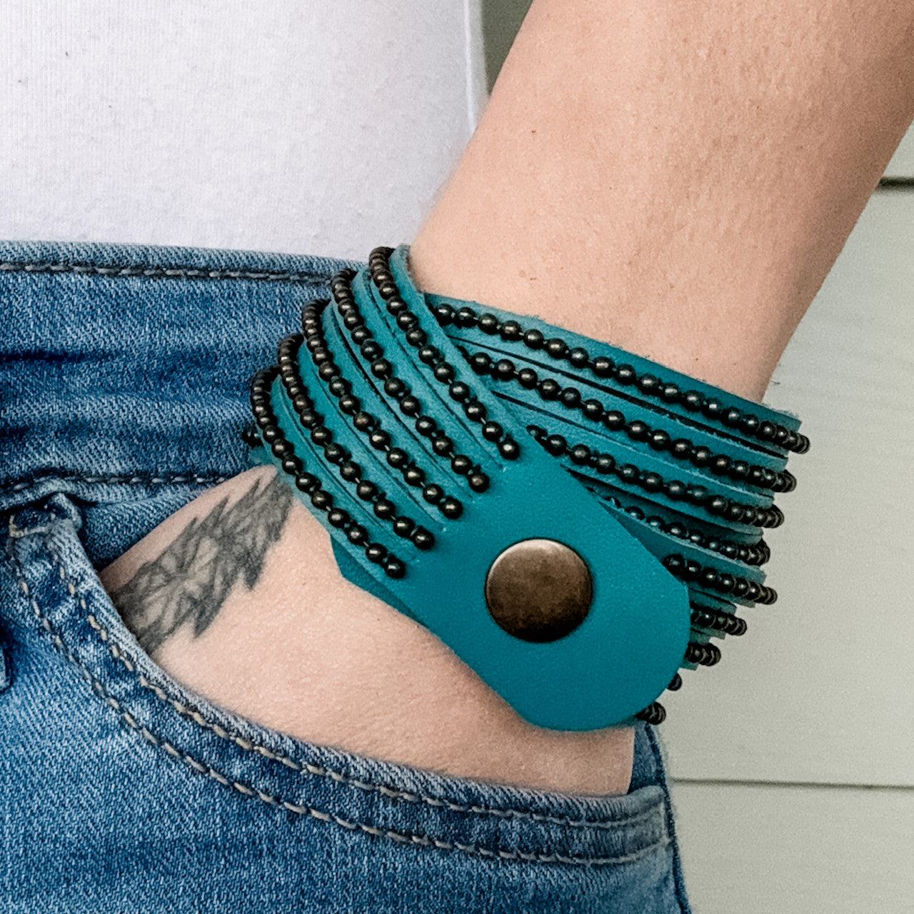 Beads Row Wrap Bracelet in Lake