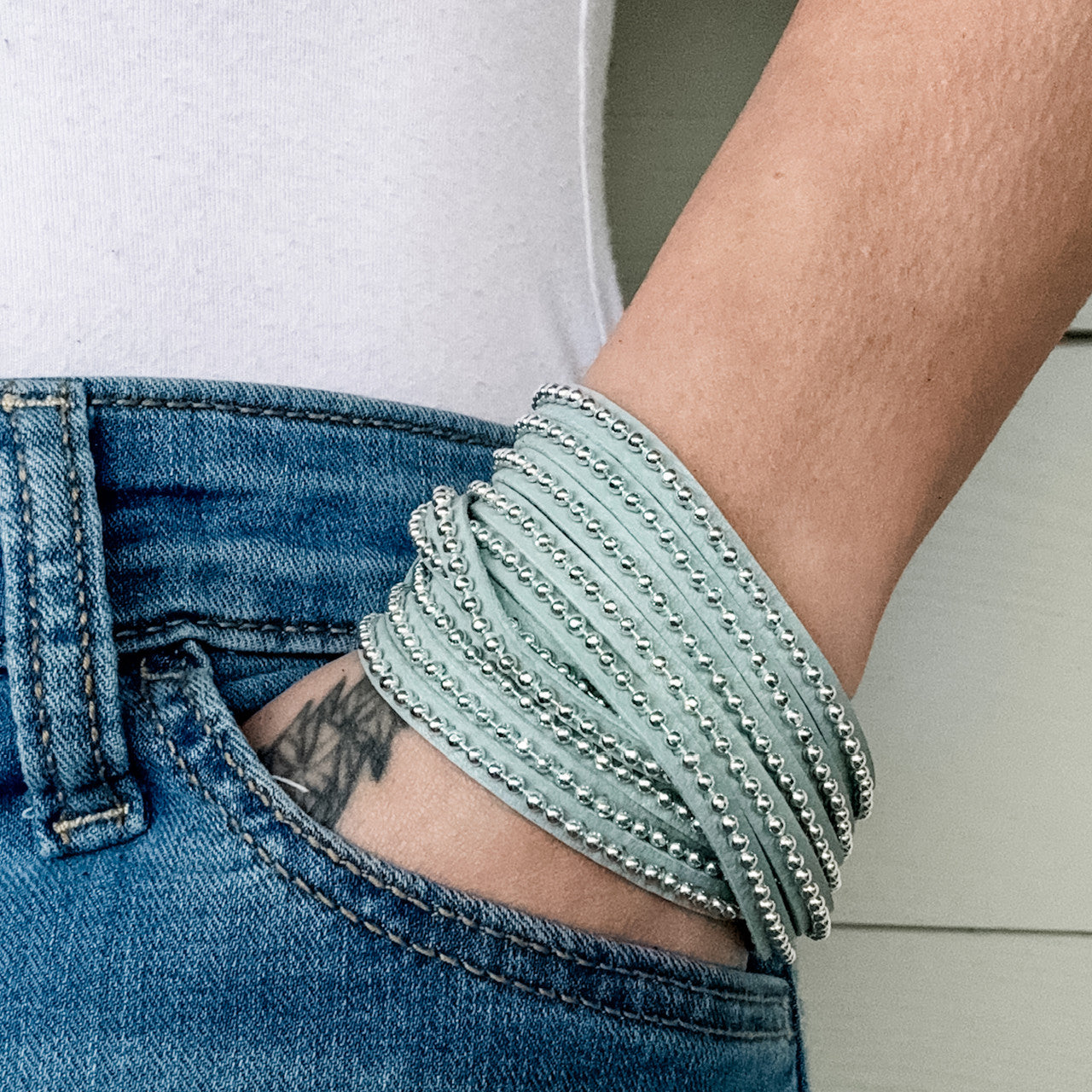 Beads Row Wrap Bracelet in Sky