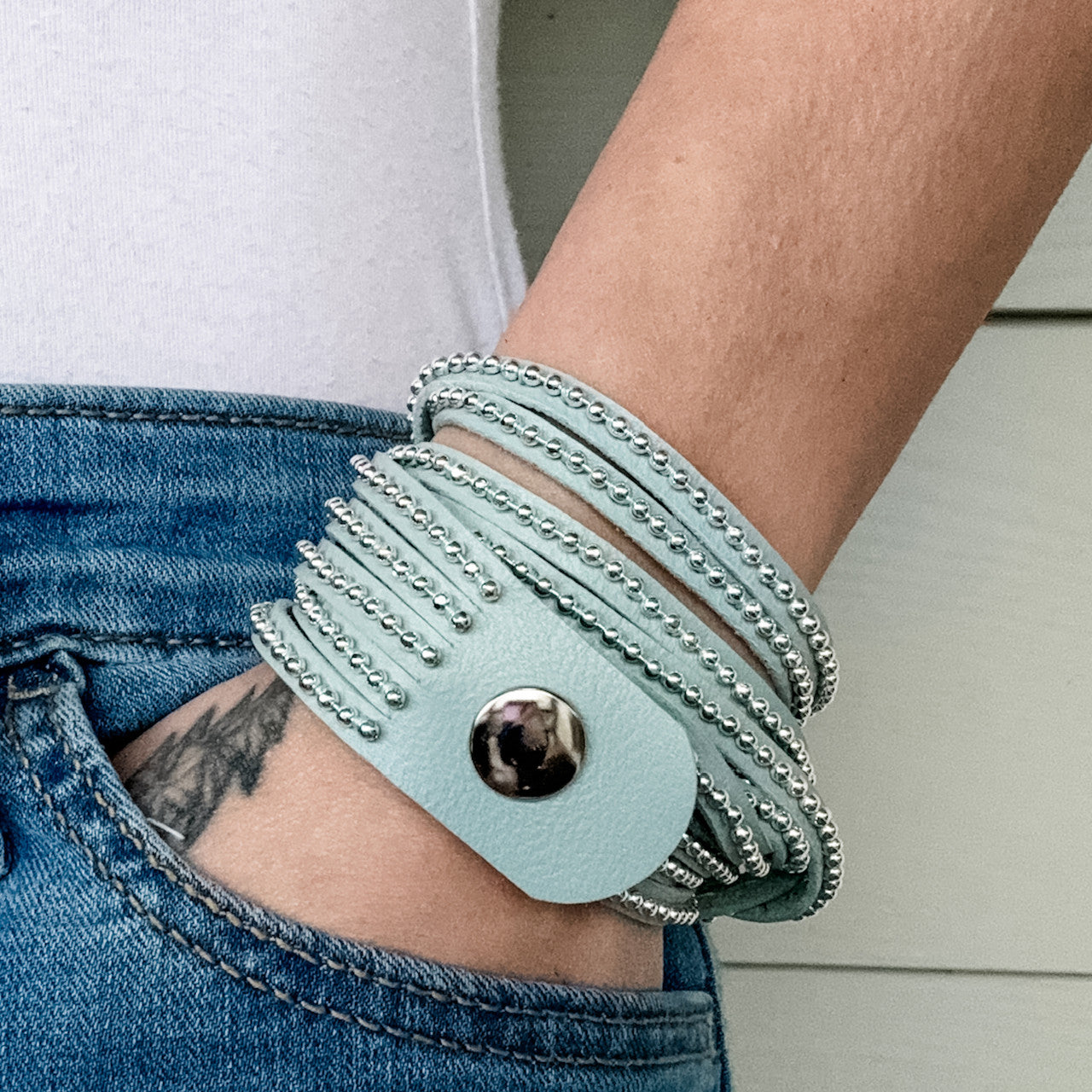 Beads Row Wrap Bracelet in Sky