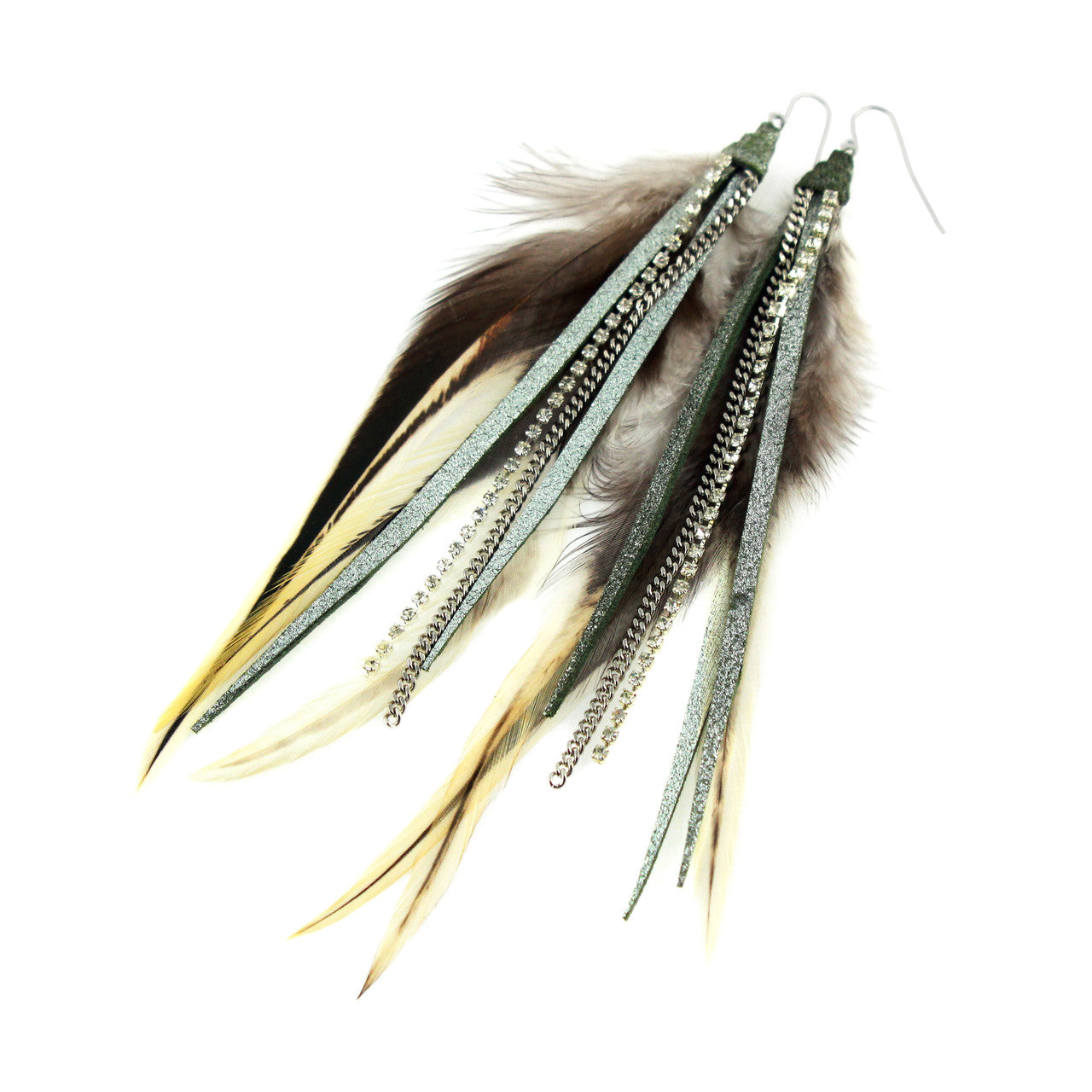 Feather Earrings in Army Shimmer