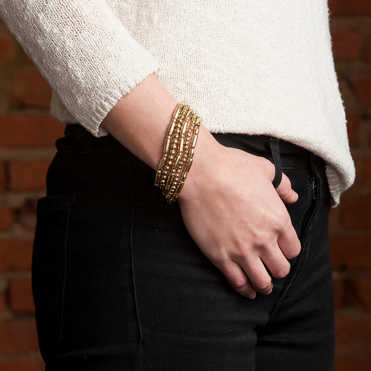 Arroyo Beaded Stretch Bracelet Set in Gold