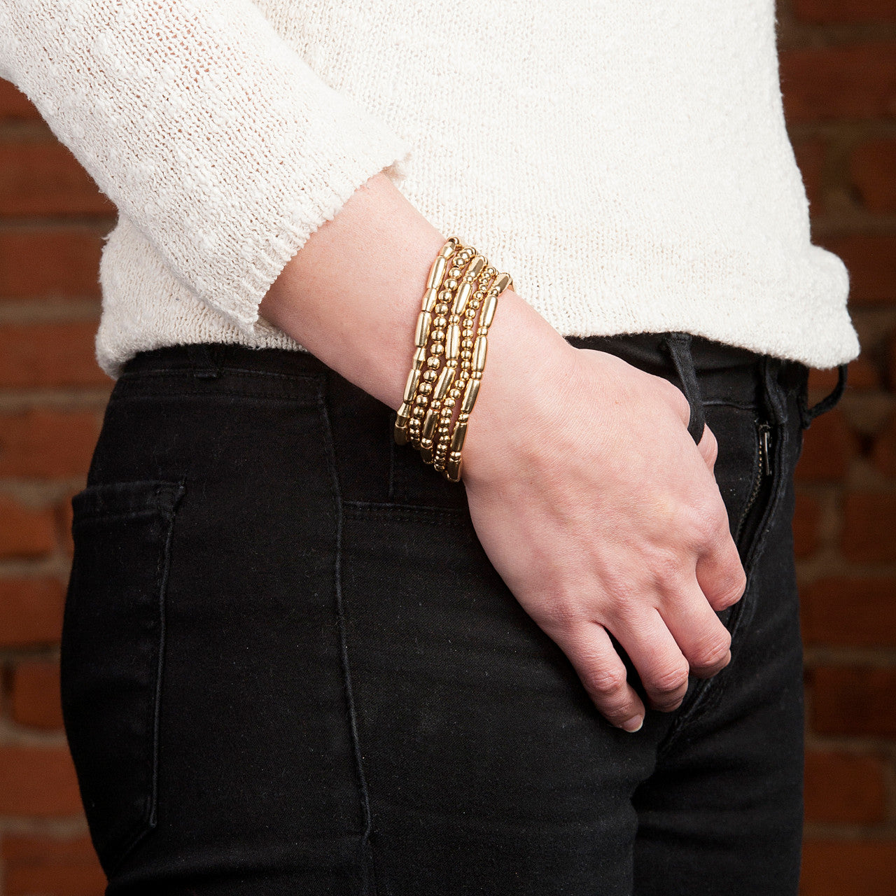 Arroyo Beaded Stretch Bracelet Set in Gold