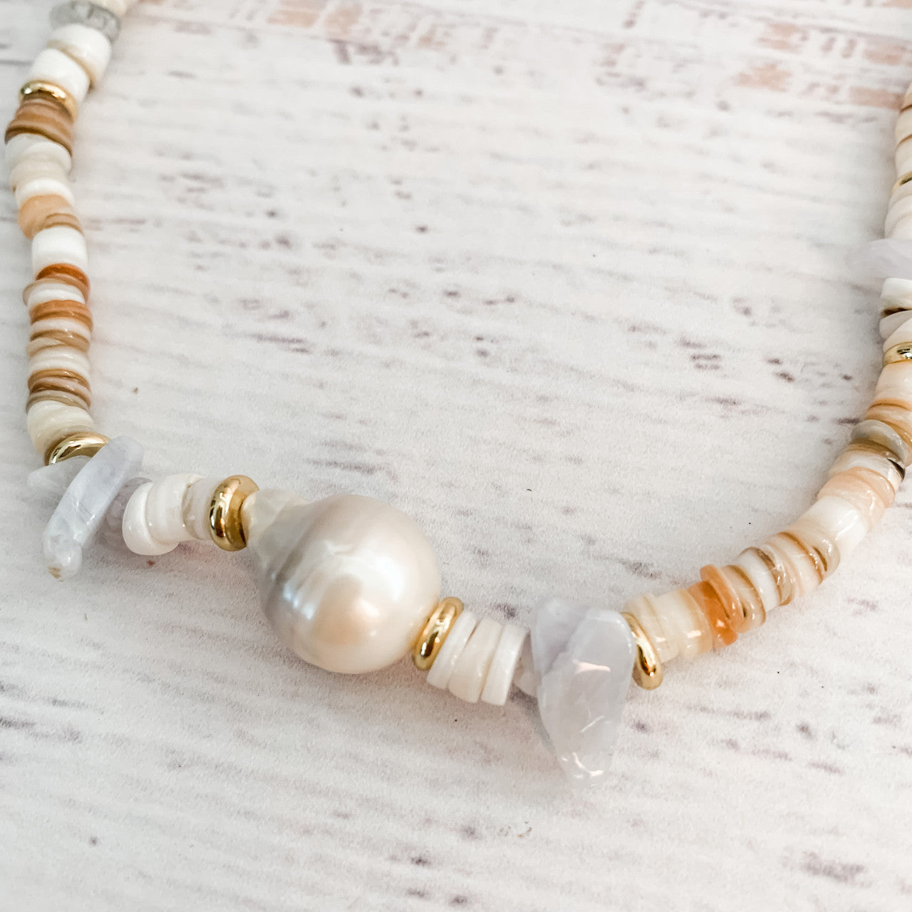 Sample Sale Shell Necklace with Pearl & Blue Agate