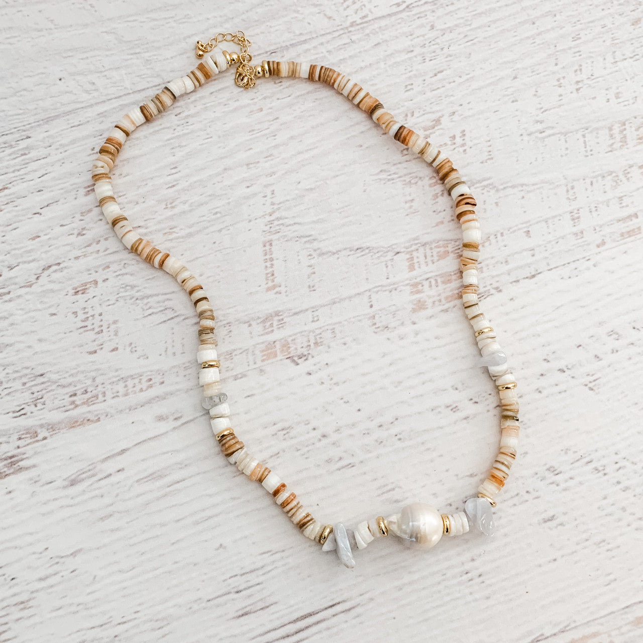 Sample Sale Shell Necklace with Pearl & Blue Agate