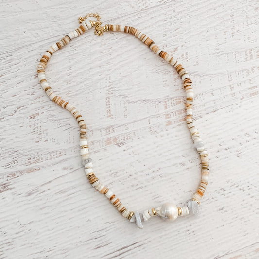 Sample Sale Shell Necklace with Pearl & Blue Agate