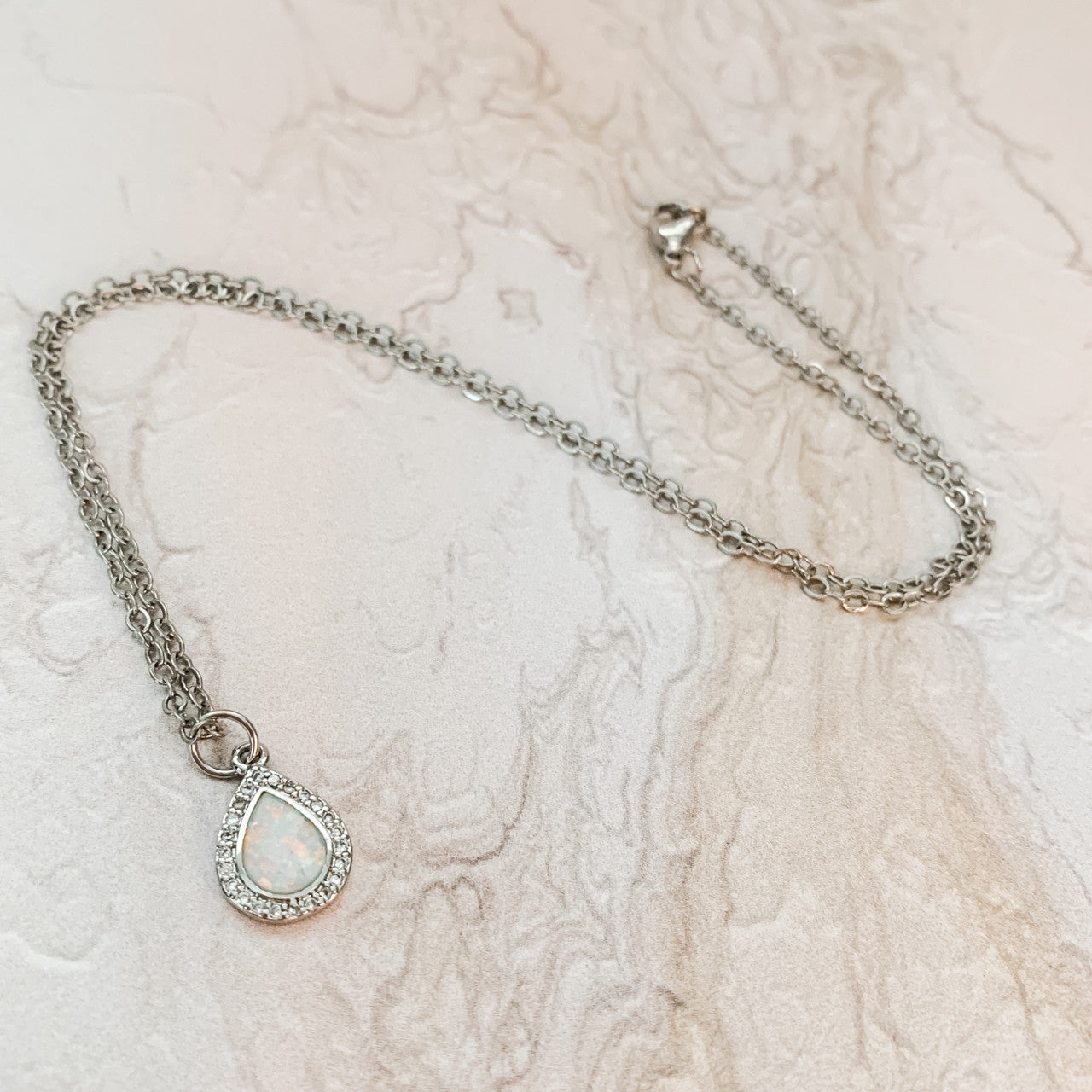 Sample Sale Opalite Teardrop Necklace in Silver