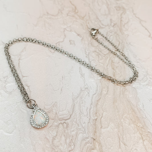 Sample Sale Opalite Teardrop Necklace in Silver